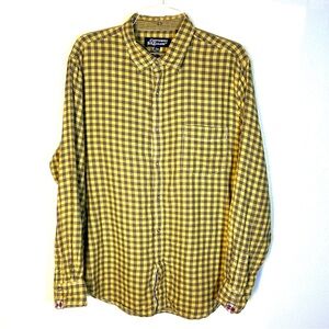 Canterbury New Zealand Shirt Mens 2XL Yellow Gray Snap Plaid Check Double Layer